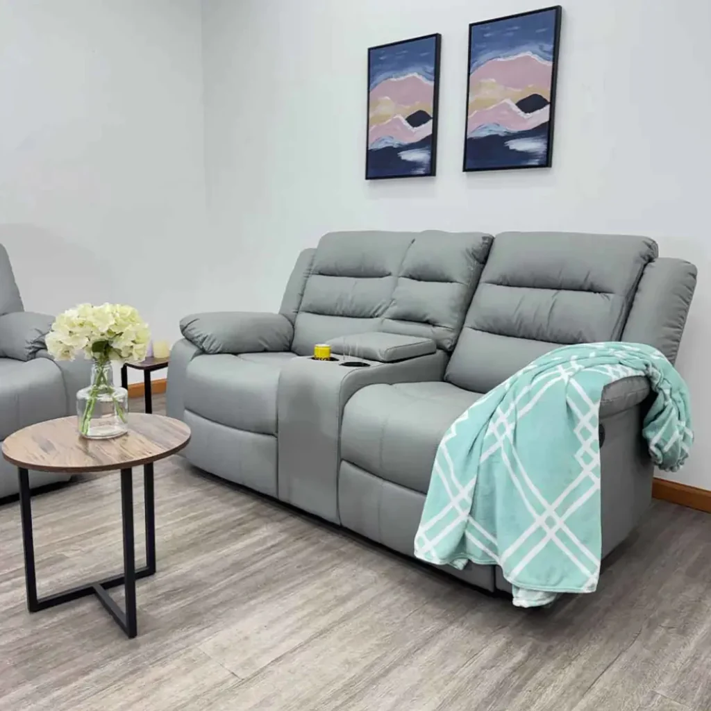 Sofá Doble Reclinable Tokoa Vinilo Antirayaduras SA-4342 Gris