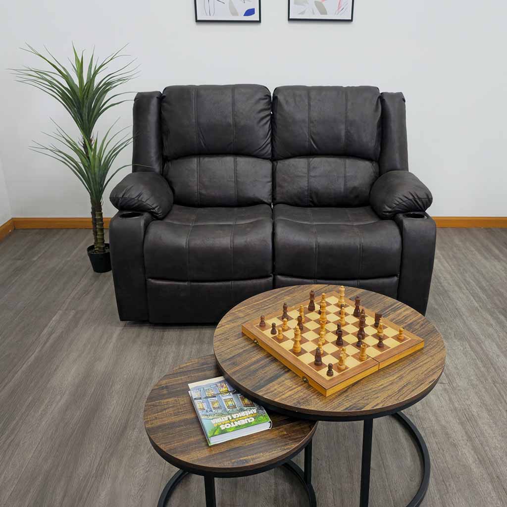 Sofá Doble Reclinable Tokoa SA-4369 Microcuero Café