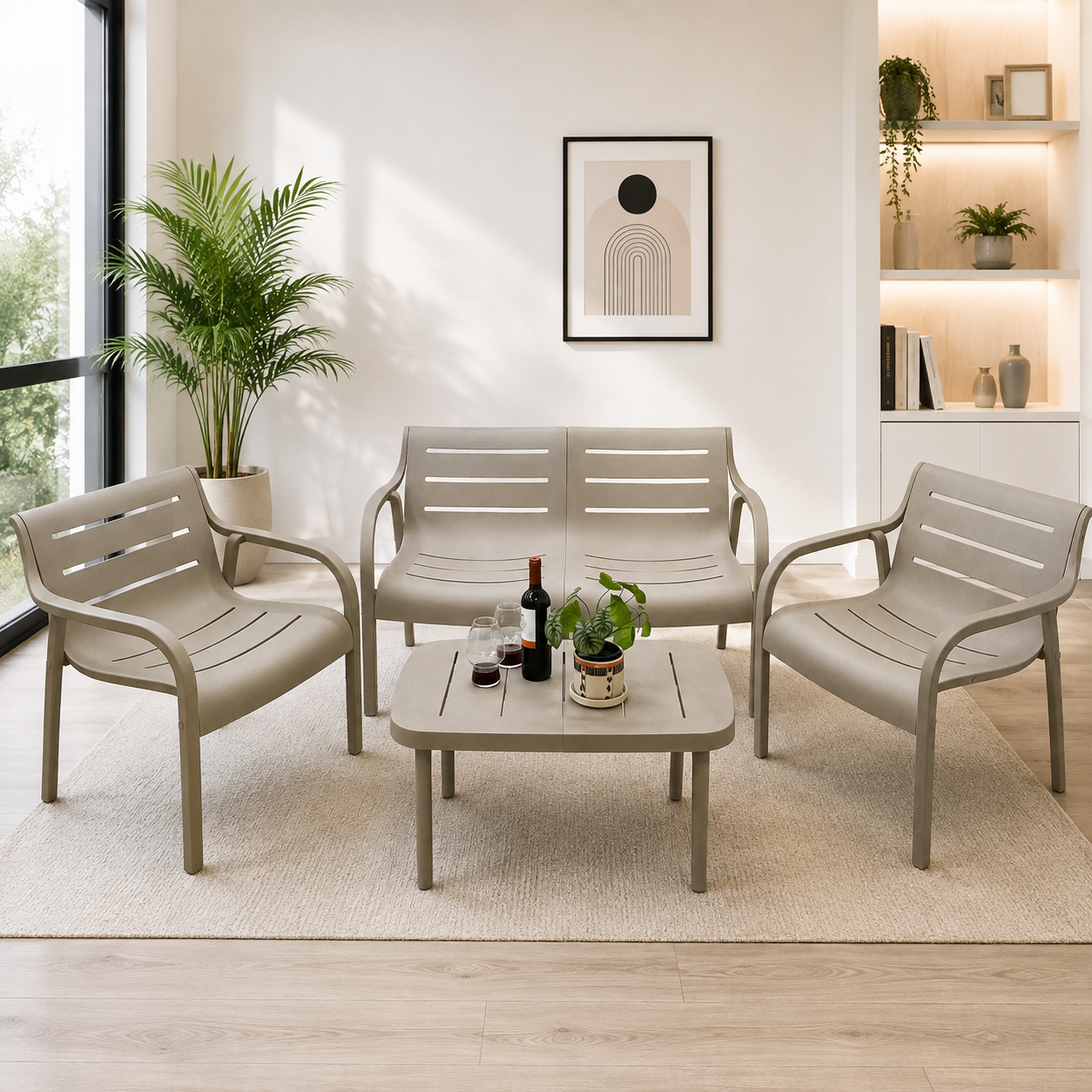 Juego de Sillas Plástico Tokoa 4 Piezas /Mesa EX-7181 Taupe - imagen 1