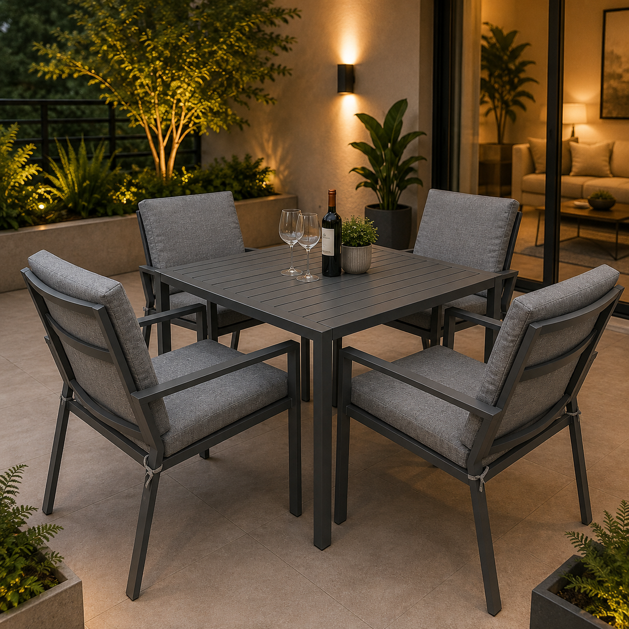 Juego de Comedor en Aluminio Tokoa 4 Sillas EX-7185 Gris