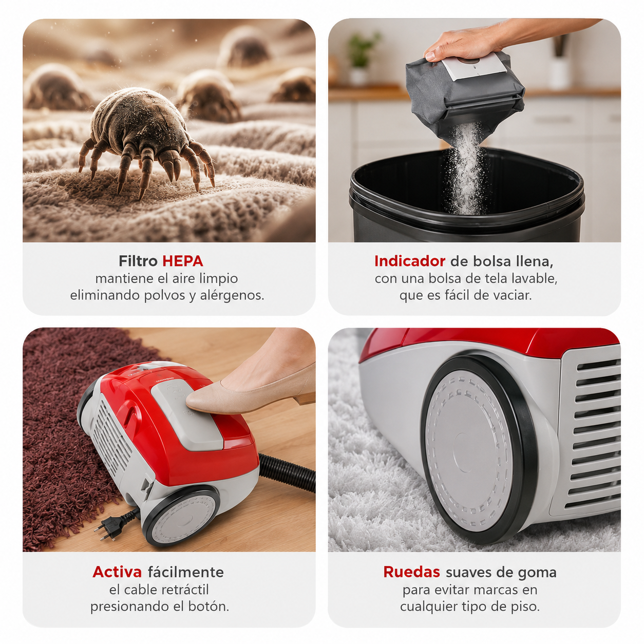 Aspiradora de Bolsa Black+Decker® VCBD603 Gris y Roja - imagen 8