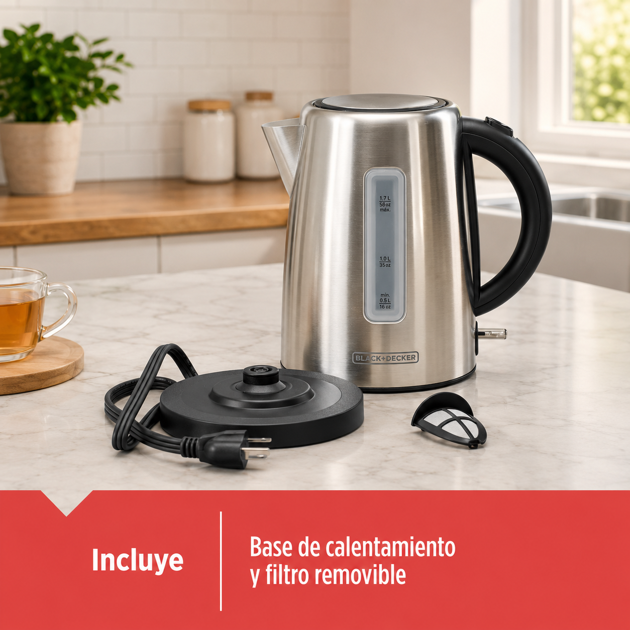 Hervidor de Agua Eléctrico Black+Decker 1.7 L Acero Inoxidable KE2000SD - imagen 6