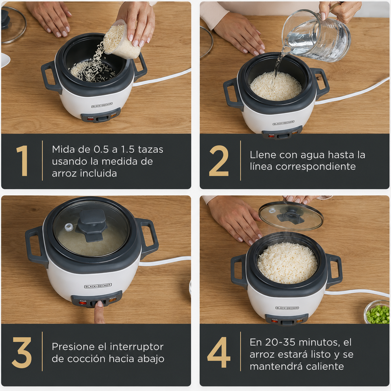 Olla Arrocera Black+Decker 3 Tazas 200W RC503 Blanca - imagen 6