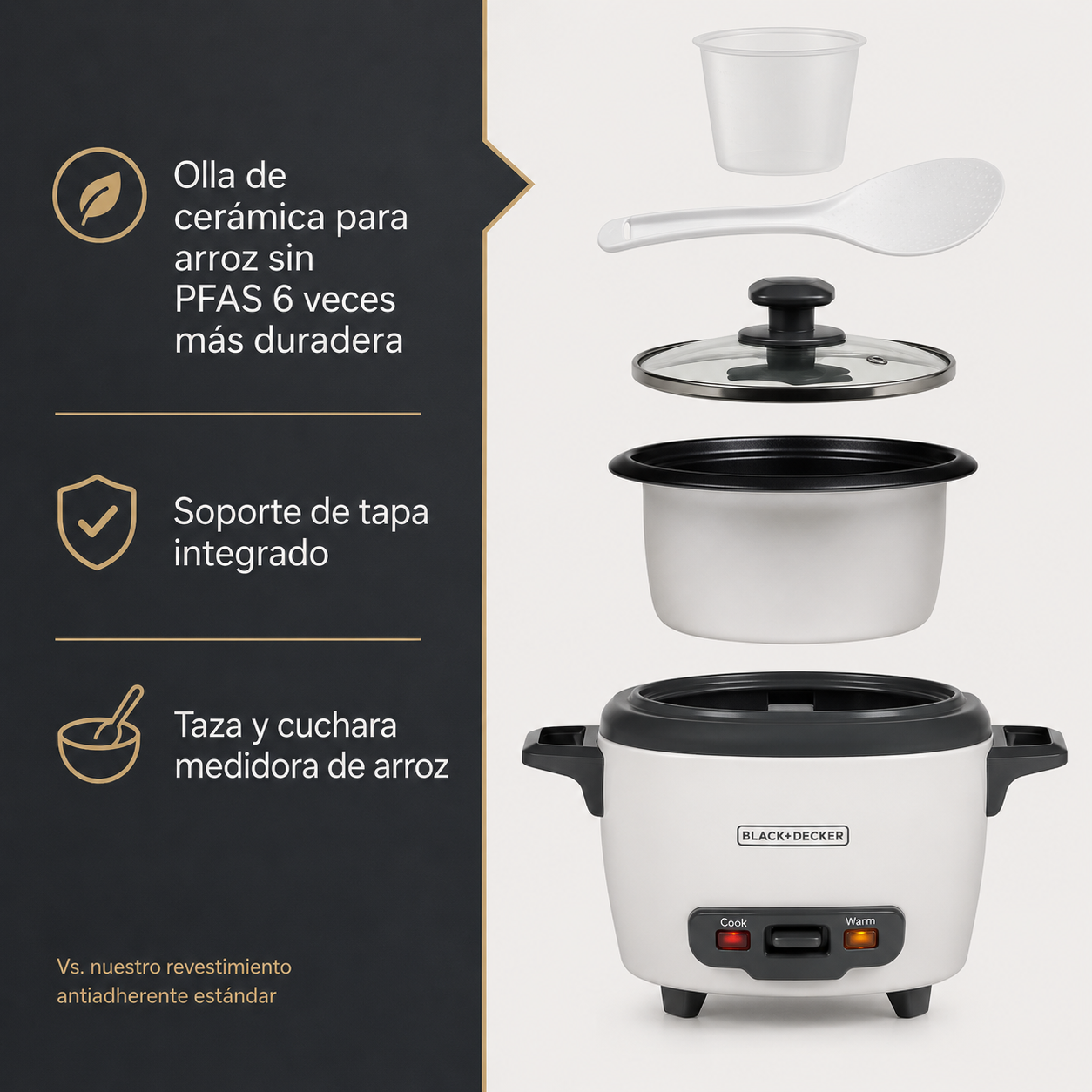 Olla Arrocera Black+Decker 3 Tazas 200W RC503 Blanca - imagen 7