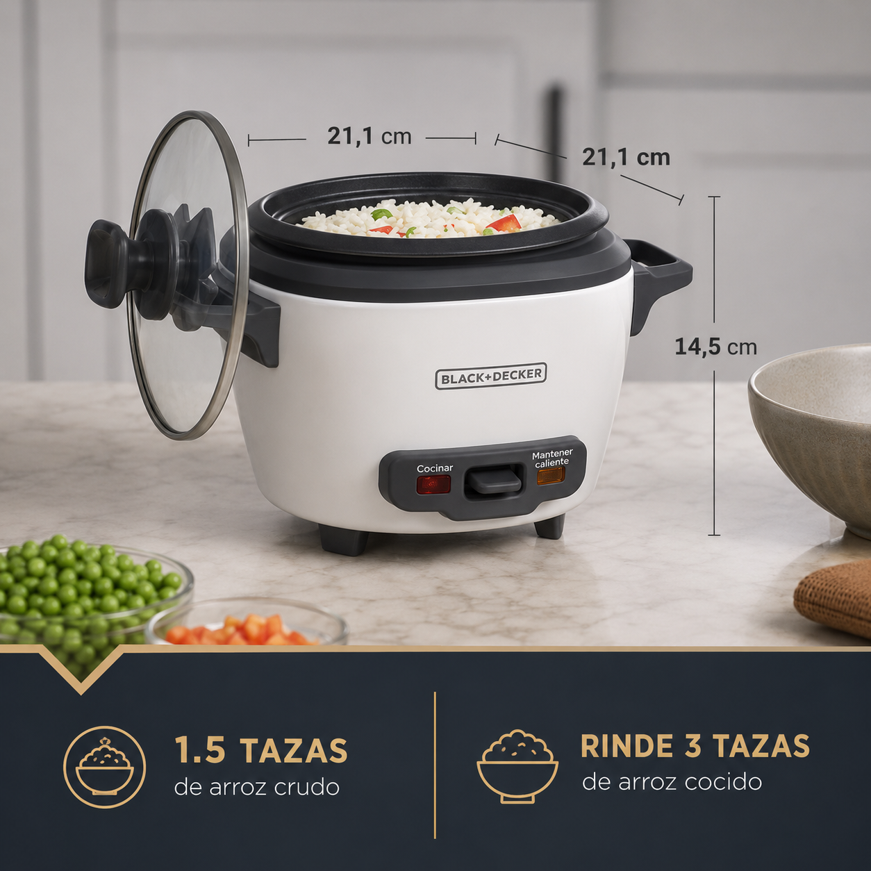 Olla Arrocera Black+Decker 3 Tazas 200W RC503 Blanca - imagen 8