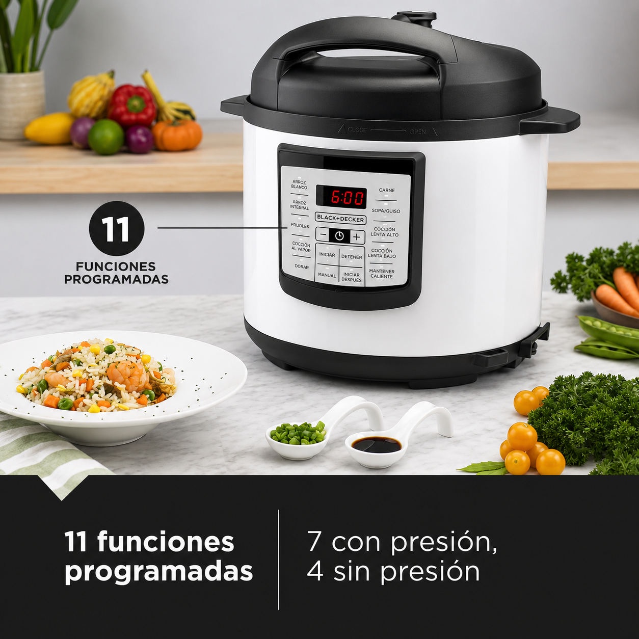 Olla de Presión Eléctrica Black+Decker Multifunción 6 Litros PR100SD - imagen 6