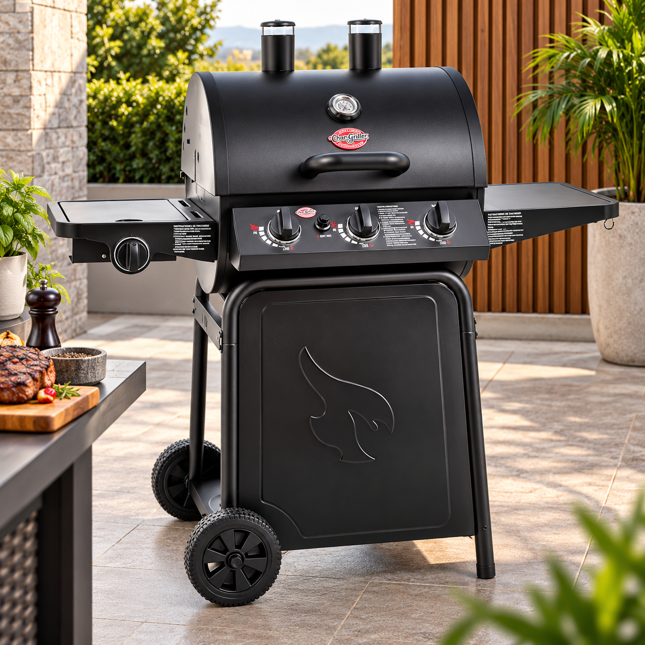 Parrilla a Gas Char-Griller 3 Quemadores + Quemador Lateral E3072