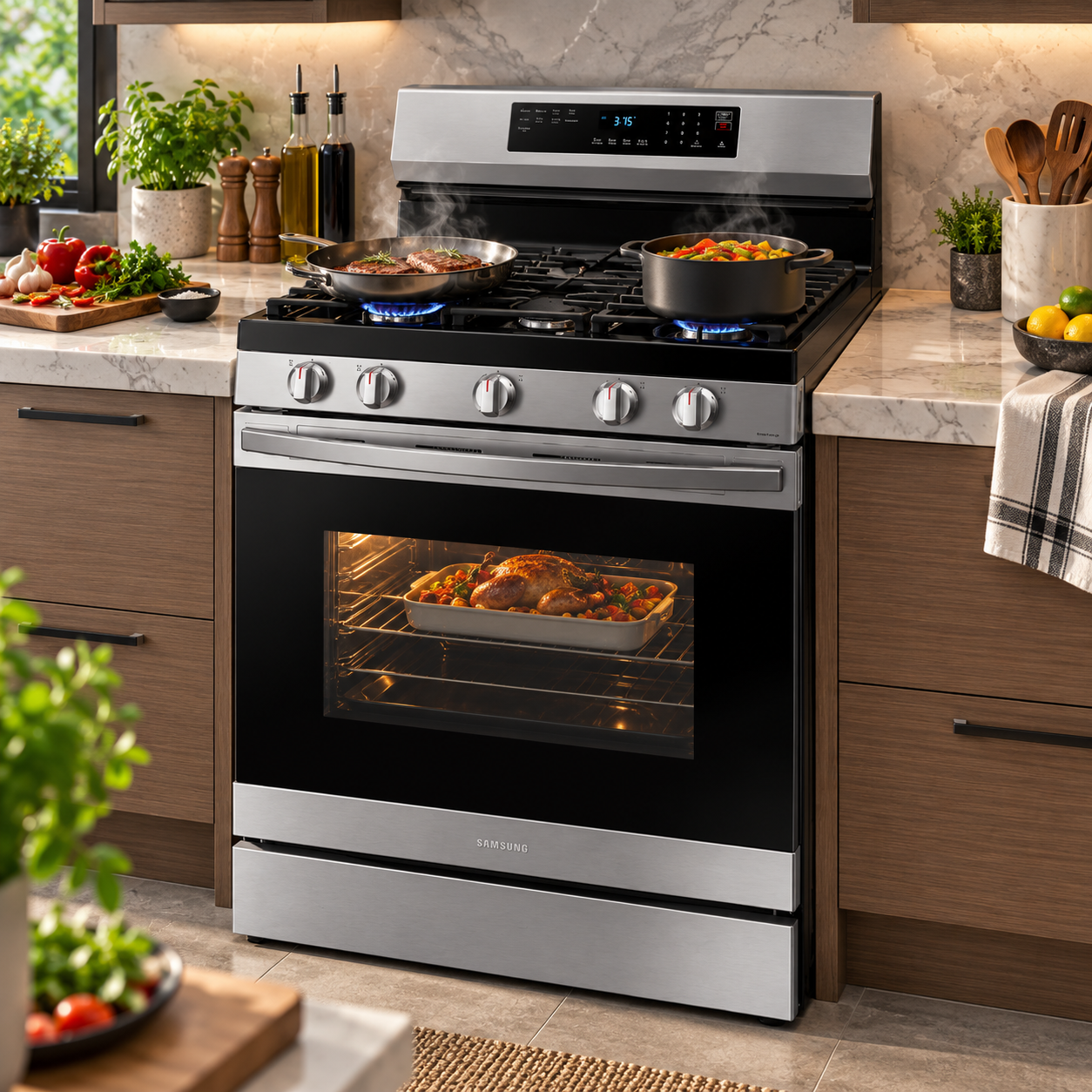 Cocina a Gas Samsung 30" 5 Quemadores Acero Inoxidable NX60B6515SS/AP Negro - imagen 1