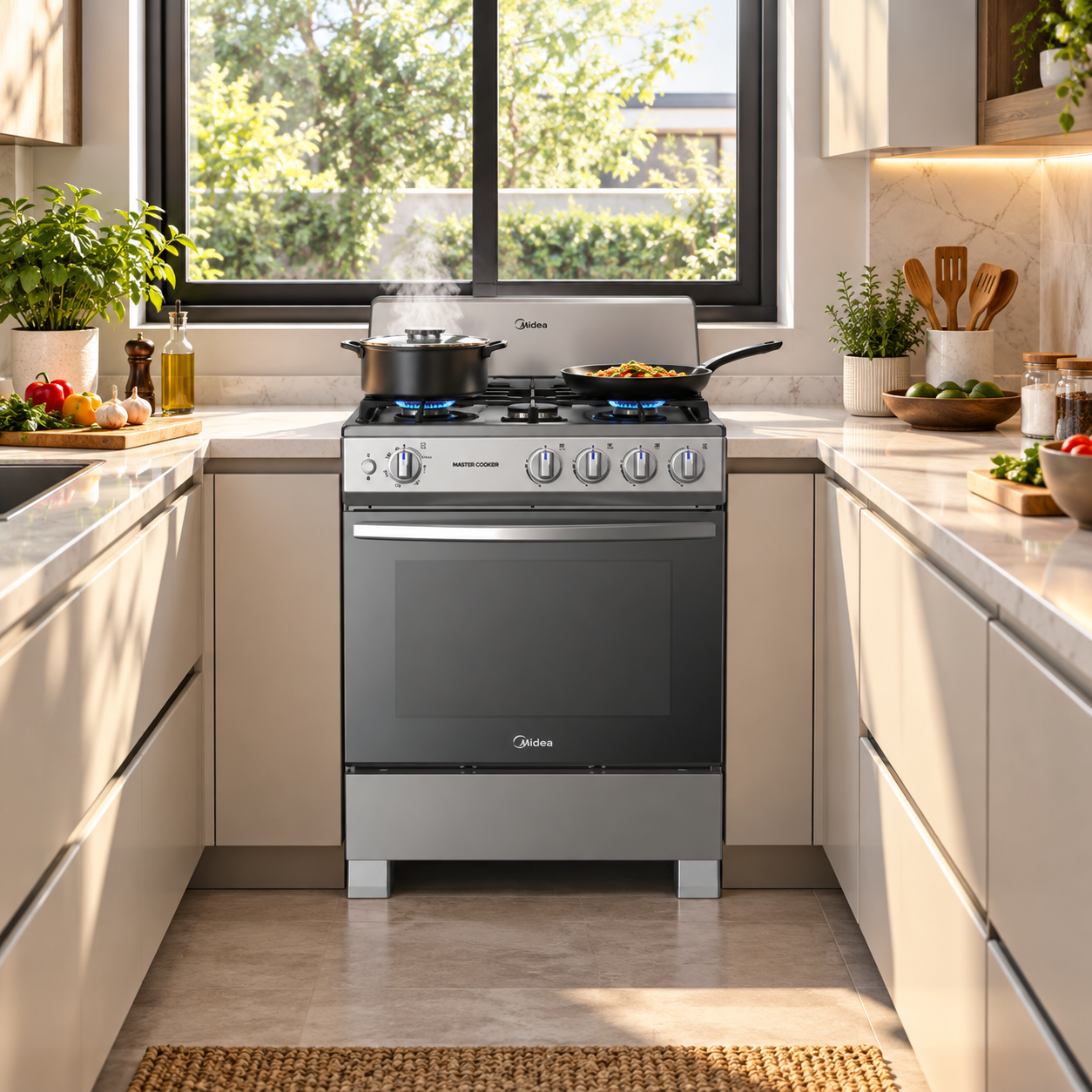 Cocina a Gas Midea 24" 4 Quemadores  MGS24FS1BIABG Acero Inoxidable - imagen 1