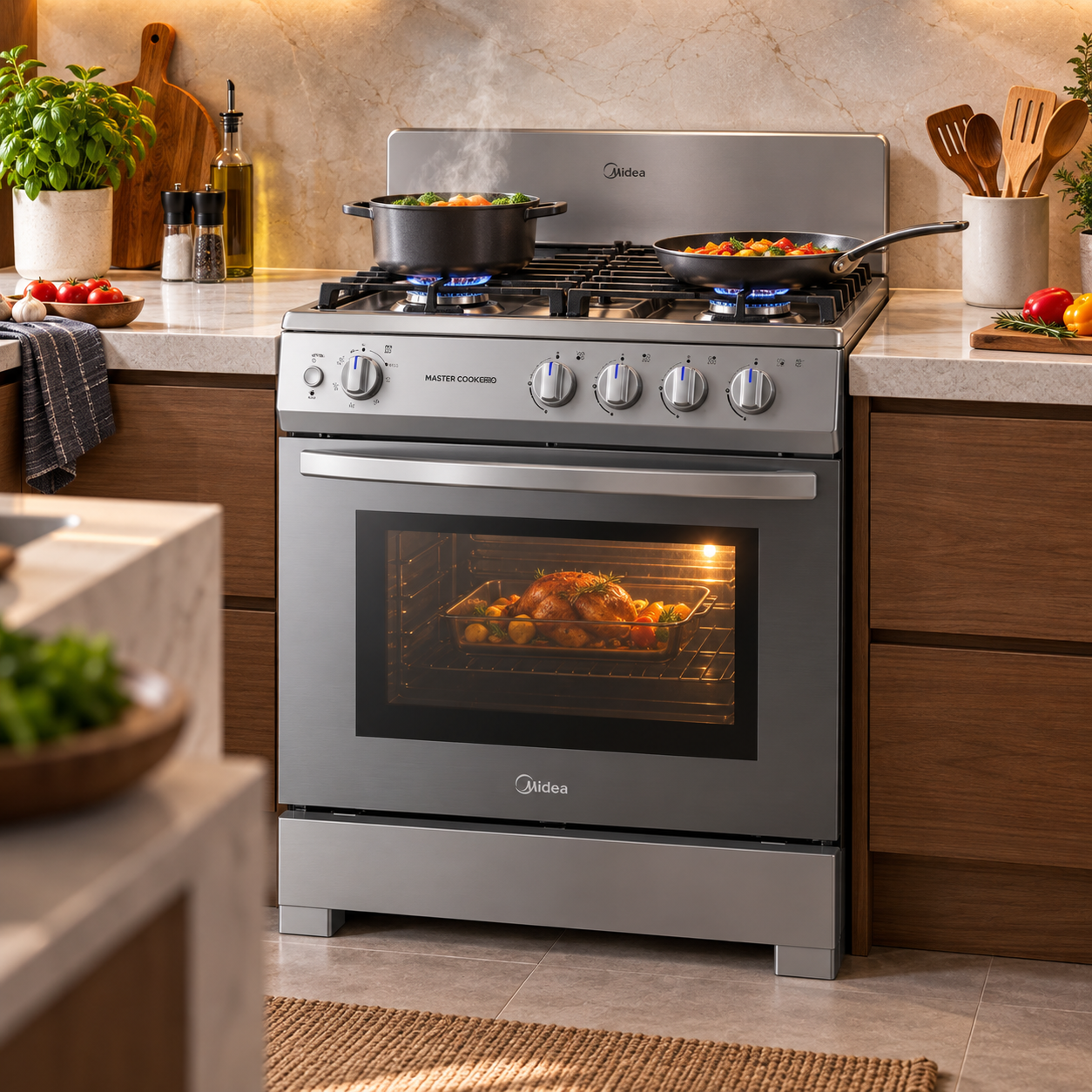 Cocina a Gas Midea 24" 4 Quemadores  MGS24FS1BIABG Acero Inoxidable - imagen 5