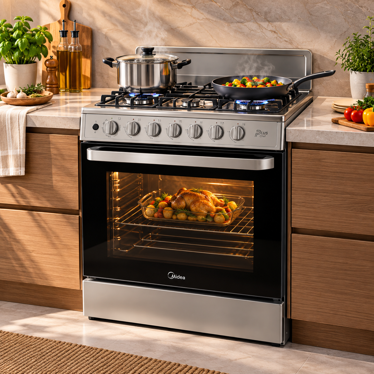 Cocina a Gas Midea 30" 6 Quemadores MGS30FS1BEABG Silver - imagen 1