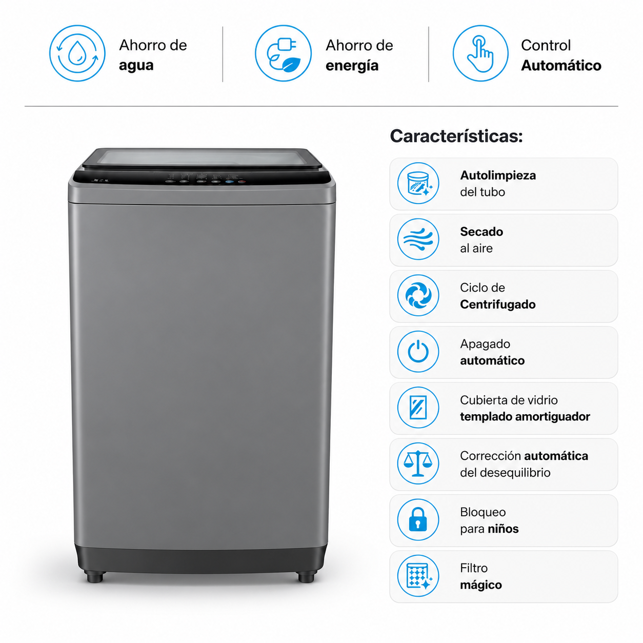 Lavadora Automática Black+Decker Carga Superior 11 Kg  BXWABH11TLS Silver - imagen 9