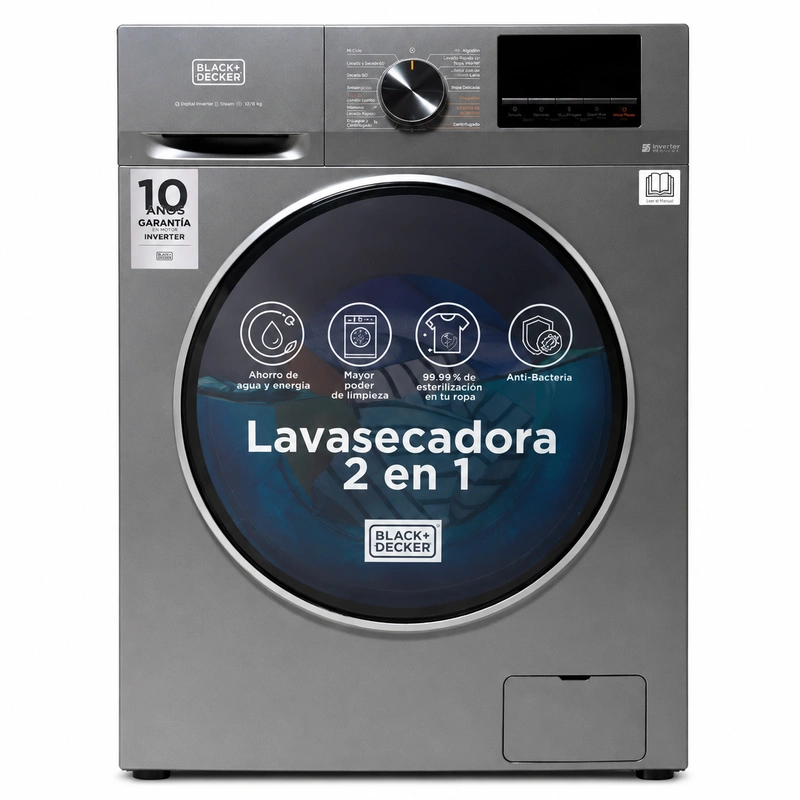 Lavasecadora Black+Decker Carga Frontal 15 kg / 8 kg BXWDBH15FL Gris - imagen 4
