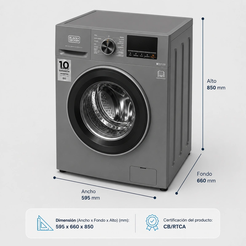 Lavasecadora Black+Decker Carga Frontal 15 kg / 8 kg BXWDBH15FL Gris - imagen 7