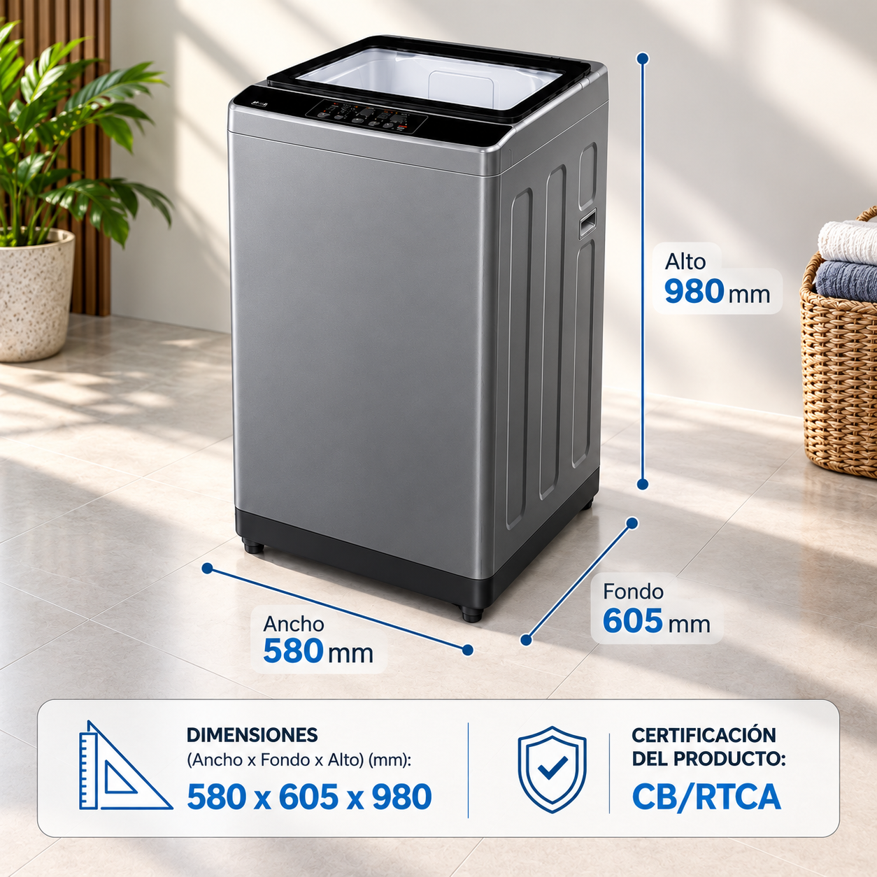 Lavadora Automática Black & Decker Carga Superior 15 Kg BXWABH15TLS Silver - imagen 9