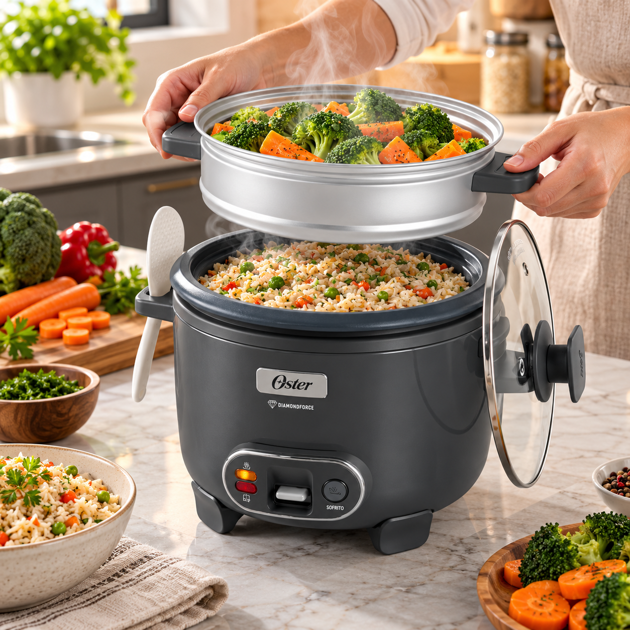 Olla Arrocera Oster  10 Tazas 3 en 1 Con Vaporera Y Sofrito  CKSTRC10DFSKE - imagen 1