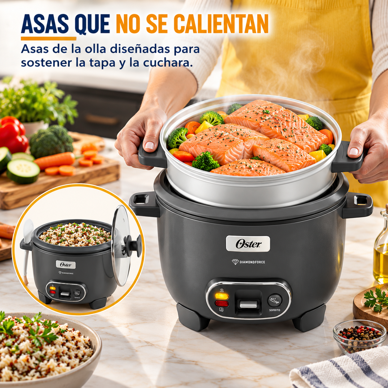 Olla Arrocera Oster  10 Tazas 3 en 1 Con Vaporera Y Sofrito  CKSTRC10DFSKE - imagen 9