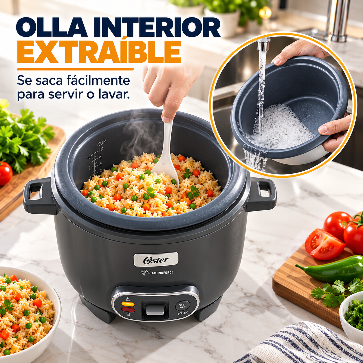 Olla Arrocera Oster  10 Tazas 3 en 1 Con Vaporera Y Sofrito  CKSTRC10DFSKE - imagen 11
