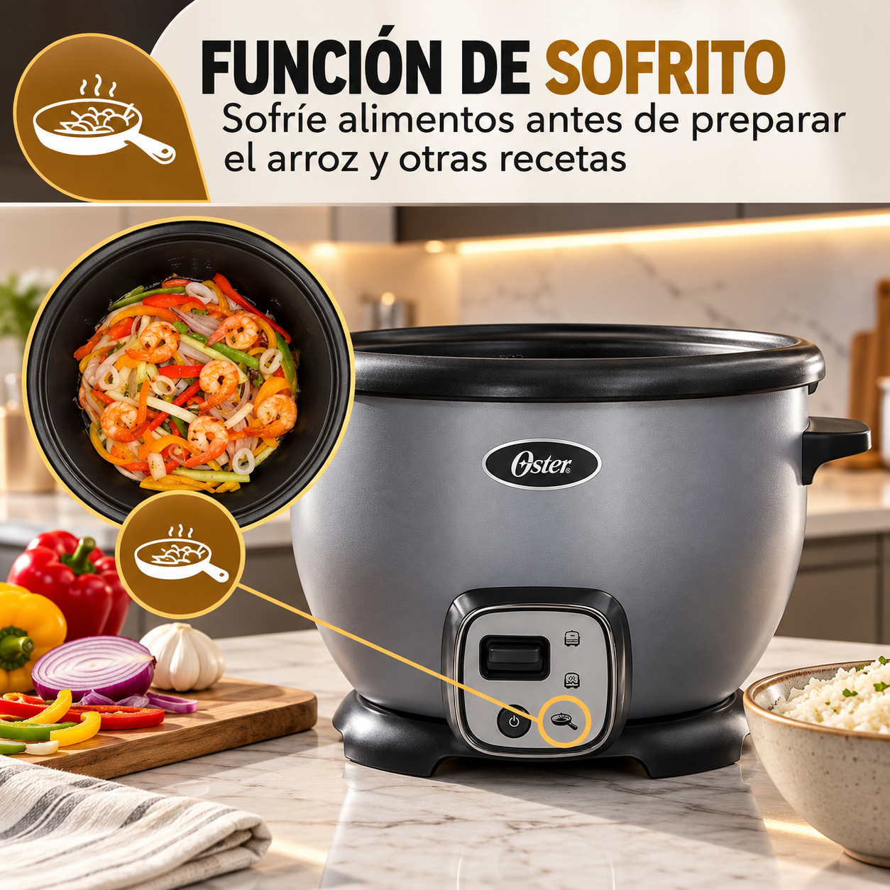Olla Arrocera Oster de 10 Tazas Función Sofrito CKSTRC8029S - imagen 7
