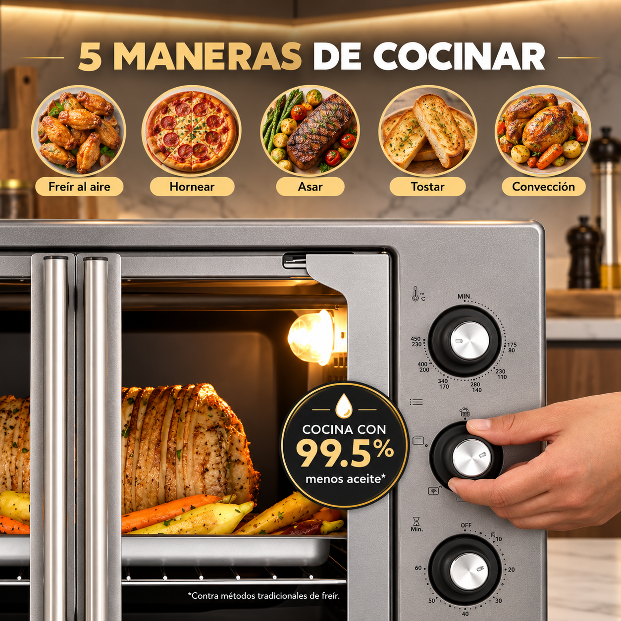 Horno con Freidora de Aire Oster 35L Puertas Francesas TSSTTV35FDMAFNS Gris - imagen 8