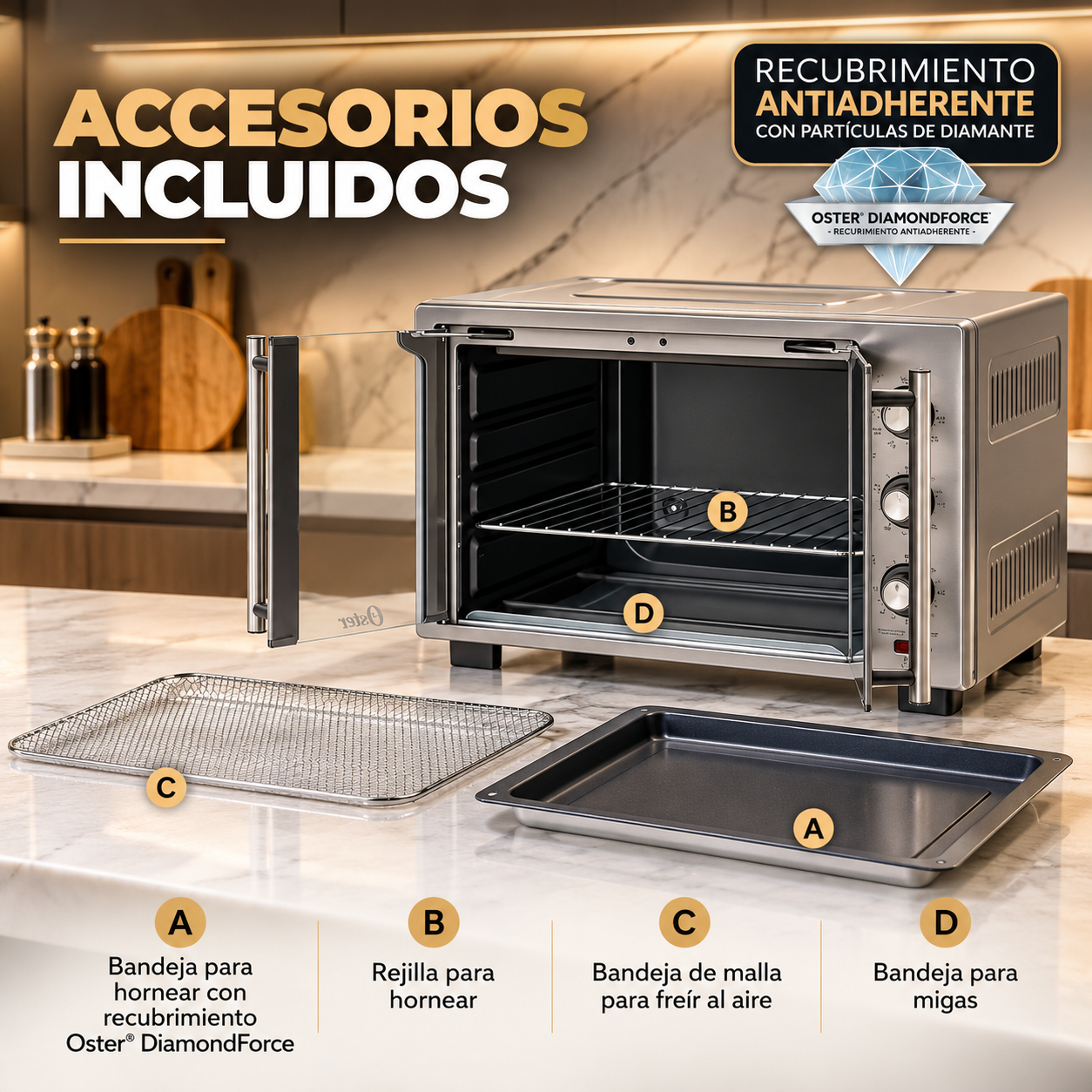 Horno con Freidora de Aire Oster 35L Puertas Francesas TSSTTV35FDMAFNS Gris - imagen 9