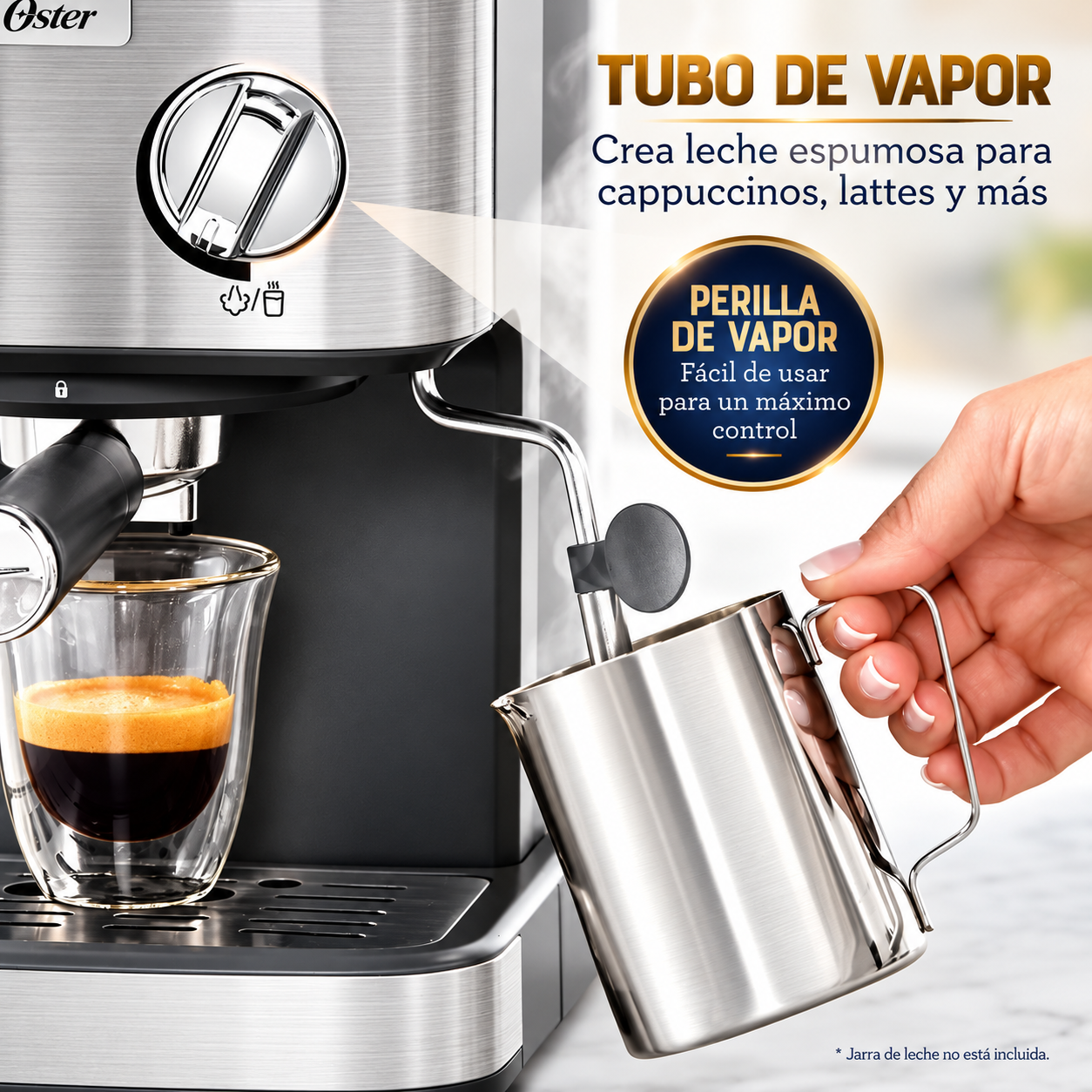 Cafetera de Espresso Oster Compacta de Acero Inoxidable BVSTEM5502 - imagen 5