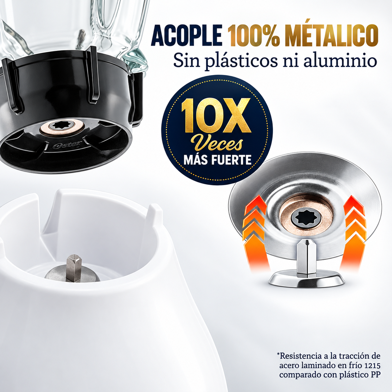 Licuadora Oster 800W de 2 Velocidades con Vaso de Vidrio 1.5L BLSTKAG-WPB Blanca - imagen 4