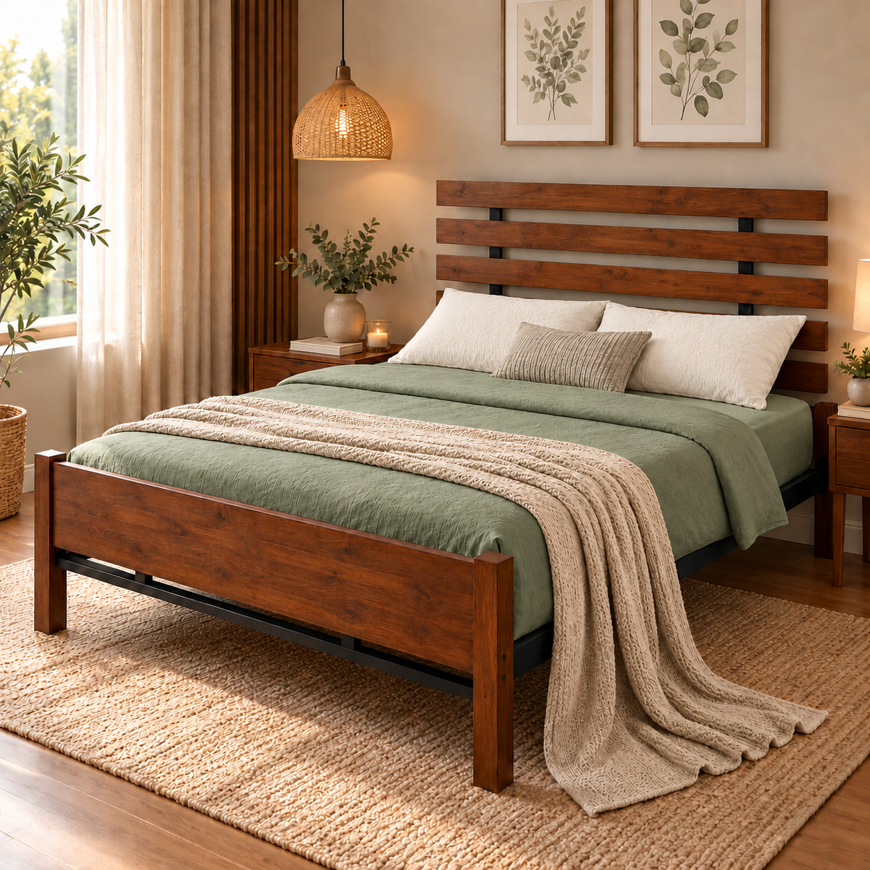 Cama Matrimonial Tokoa de Metal con Respaldo de Madera CA-1709 - imagen 1