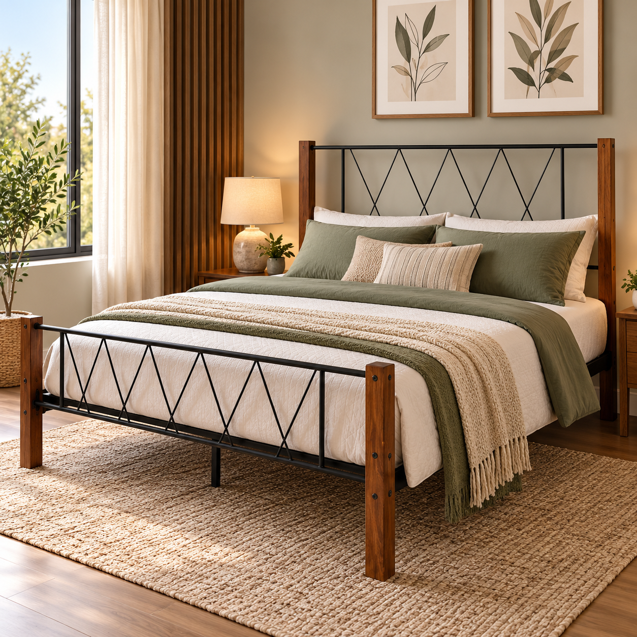 Cama Matrimonial Tokoa de Metal Madera con Respaldo CA-1721 - imagen 1